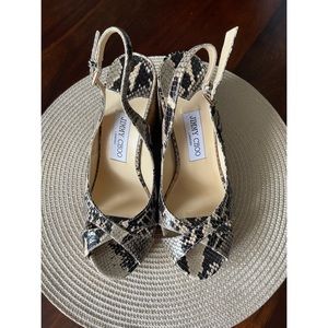 New Jimmy Choo Amely Snake-Print Wedge Sandals 39.5 Color: Cream/Tan